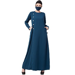 Casual abaya with Contrast buttons- Dark Teal
